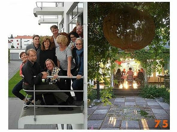 Kuvakollaasi: ryhmä ihmisiä, kasveja sisältävä tila, jossa on ihmisiä