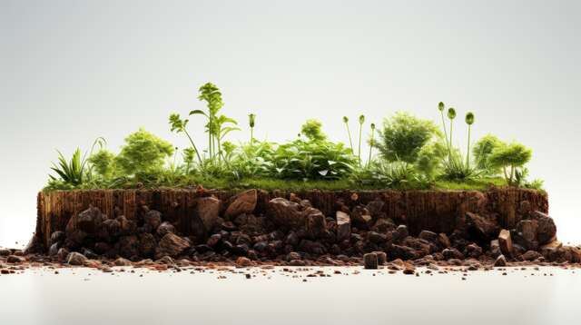 A pile of soil from which plants are growing