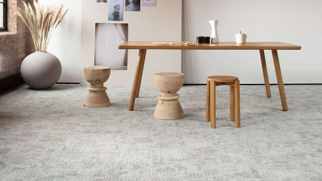 Table, stools and decorative items.