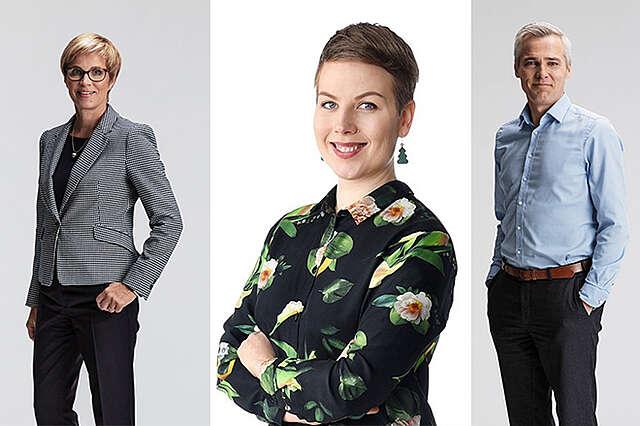 Kuvat kolmesta ihmisestä.