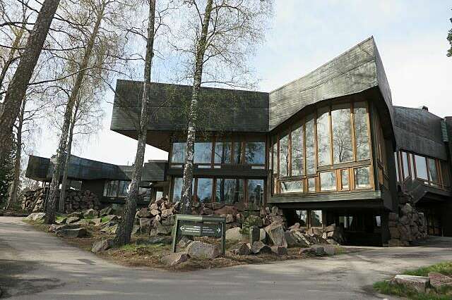 Modern angular building with lots of windows