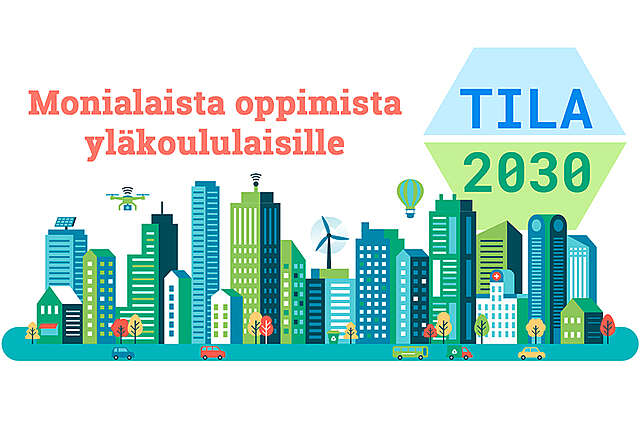Kuva verkkosivulta tila2030.fi. Teksti: "Monialaista oppimista yläkoululaisille. TILA 2030."
