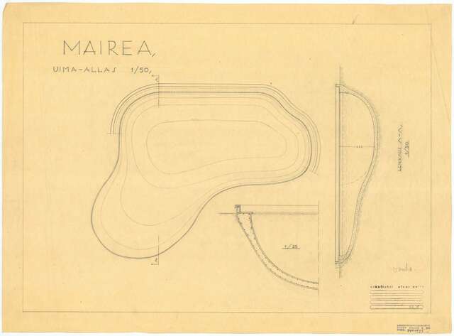 Elevation drawing of a swimming pool designed by Alvar Aalto for Villa Mairea