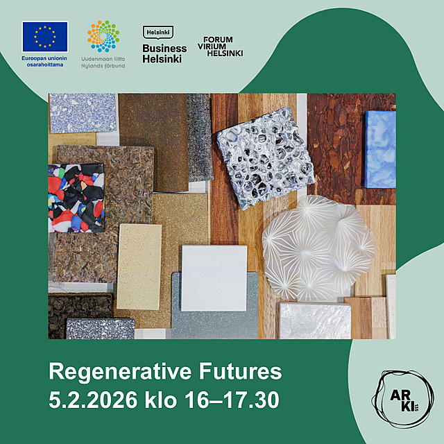 Erilaisia materiaalinäytteitä aseteltuna pöydälle