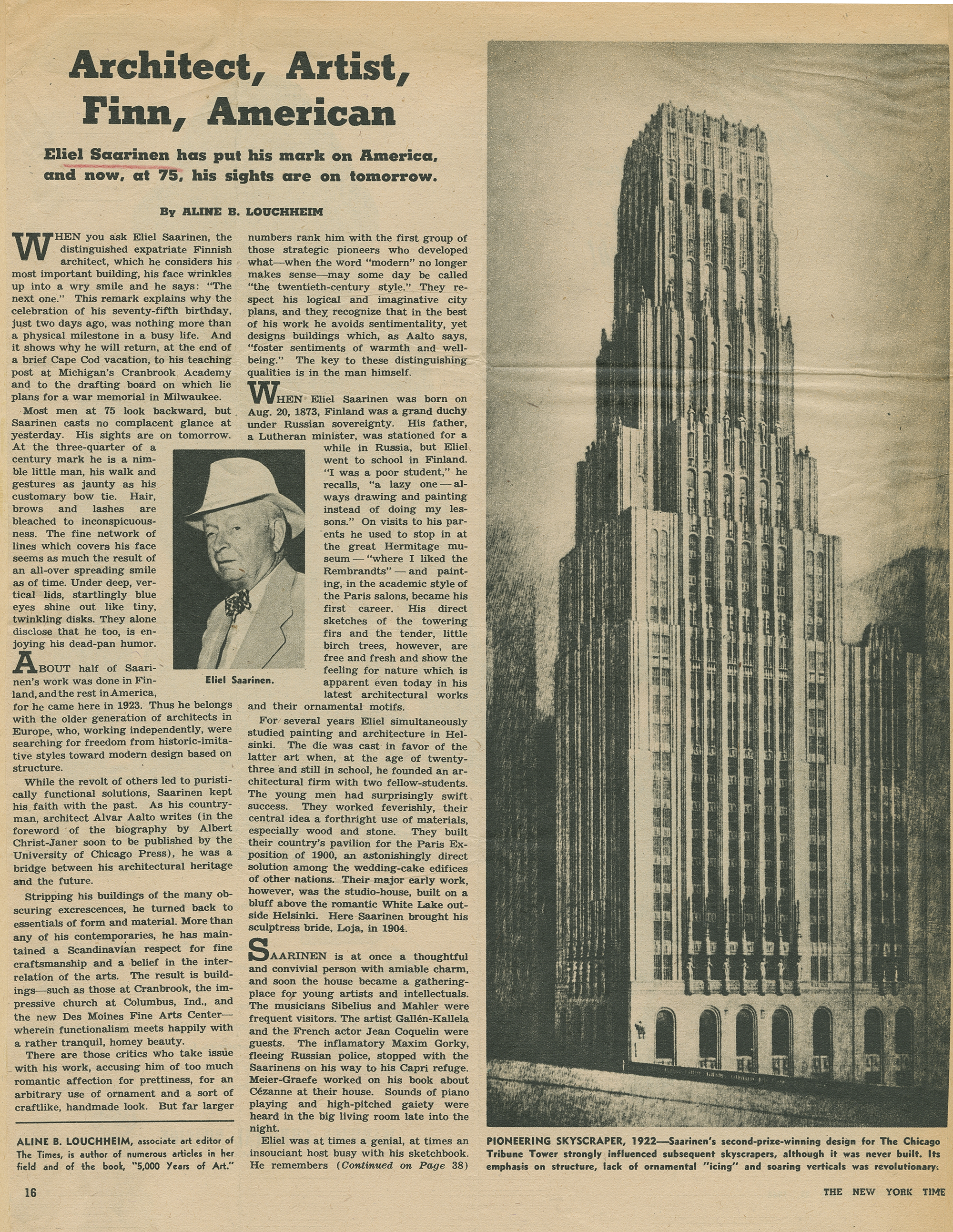 New York Times Eliel Saarinen