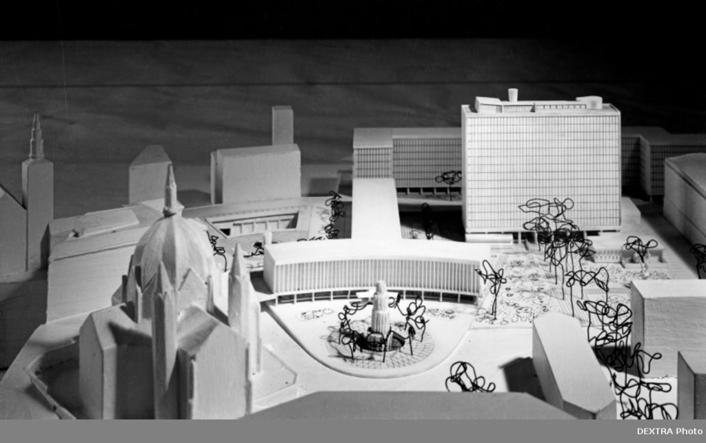 Detail of the architectural model by architect Erling Viksjø (1910–1971). Photo by Teigens Fotoatelier. DEX_T_4420_017 / Norsk Teknisk Museum / DEXTRA Photo. Image source: digitaltmuseum.no (CC 3.0 BY-NC-SA).