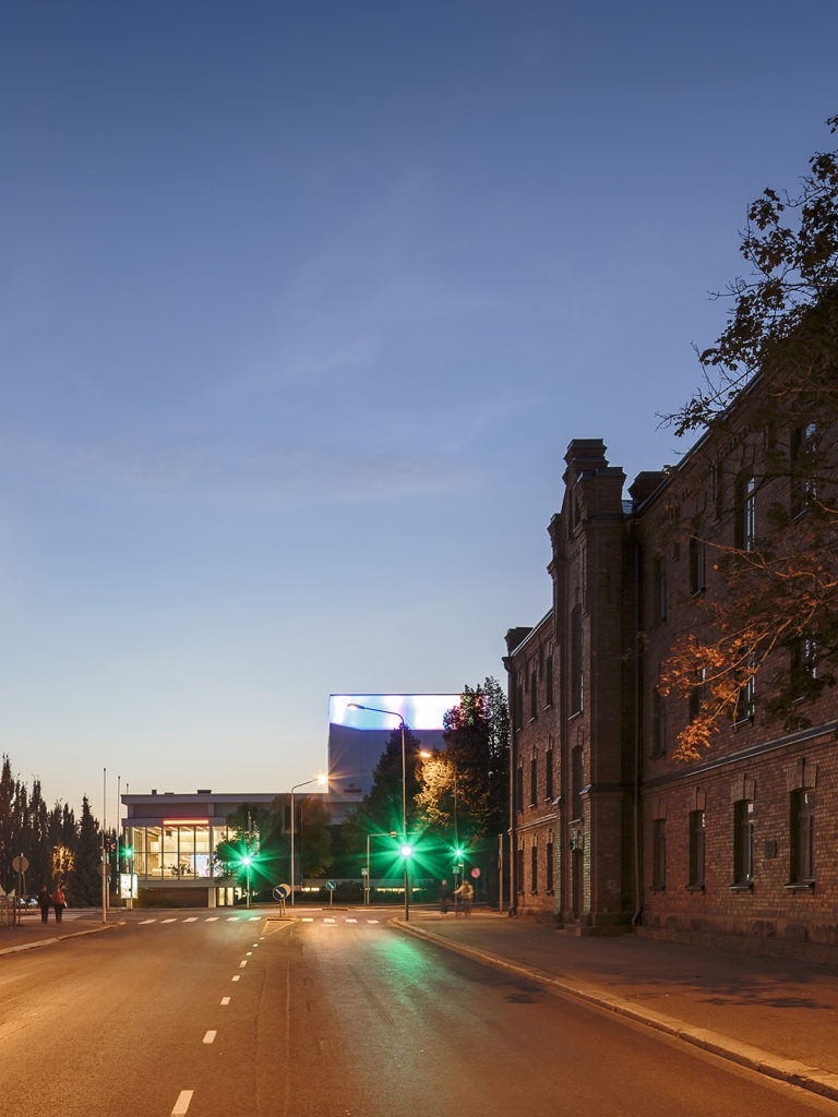 In Kuopio, out of respect for the old theatre building the only visible change in the street view is the elevation of the stage tower. Kuopio City Theatre restauration and extension in Kuopio, Finland designed by ALA architects. Photo by Tuomas Uusheimo.