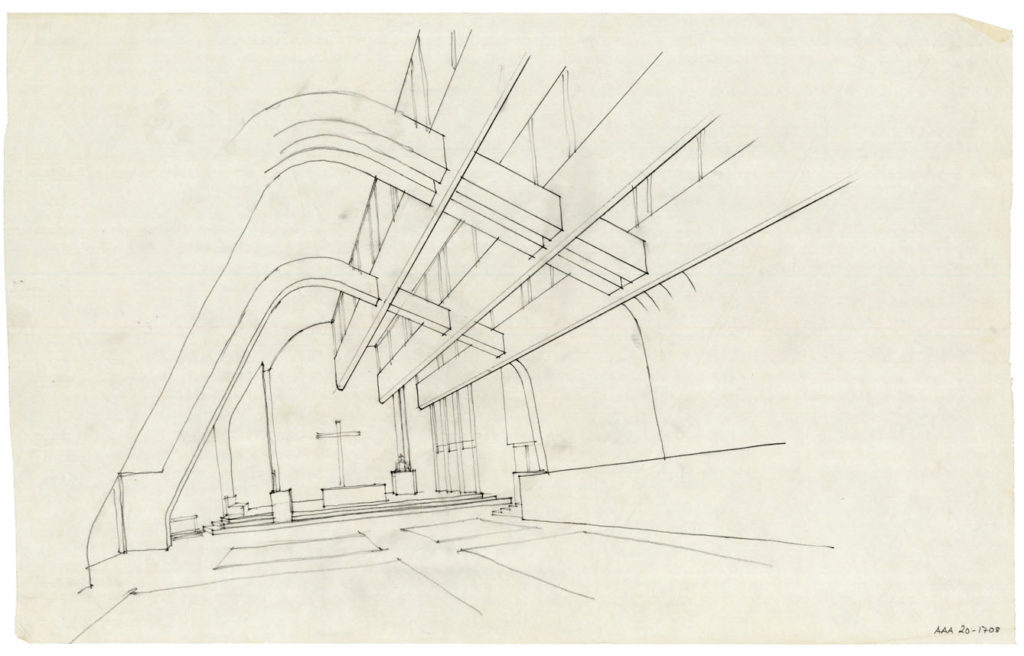 Alvar Aalto's sketch for the Riola church and parish centre. Image by courtesy of Alvar Aalto Museum.