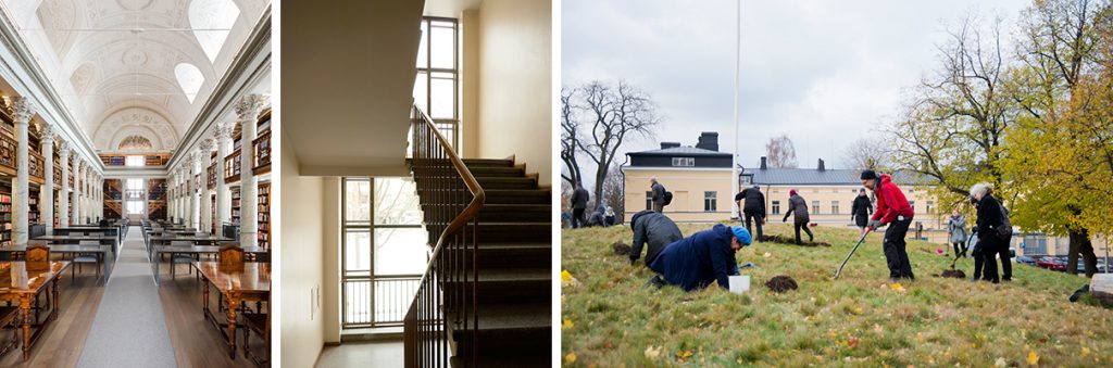 LPR-arkkitehdit, Kansalliskirjaston peruskorjaus. Kuva: Pauno Narjus. Arkkitehdit Mustonen, As Oy Kelarinne. Kuva: Olli Helasvuo. Kukkasipulitalkoot Lapinlahdessa. Kuva: Siiri Sundström.