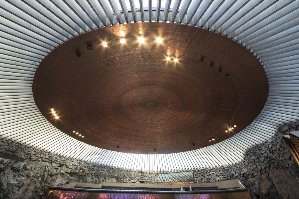 Temppeliaukio Church's massive copper ceiling.